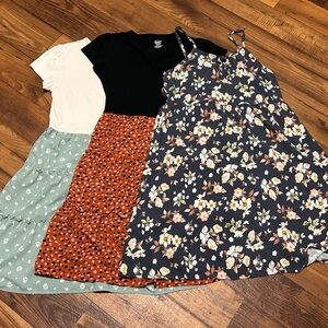 Wonder Nation Mixed Pattern Dress Set - Cream, Black, Orange, Floral